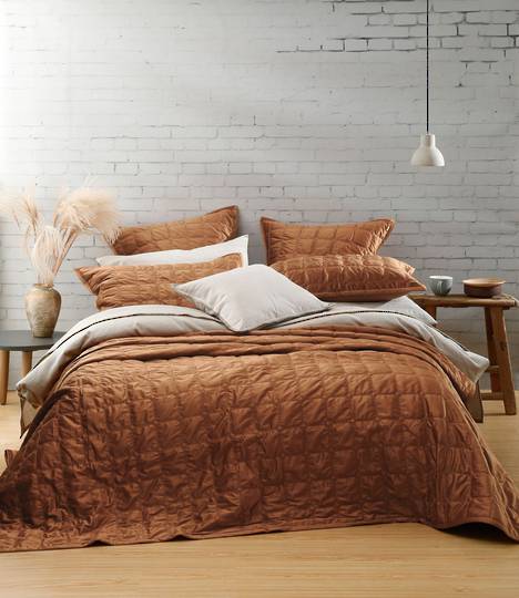 MM Linen - Meeka - Quilted Comforter Set - Large / Eurocase Set - Ginger